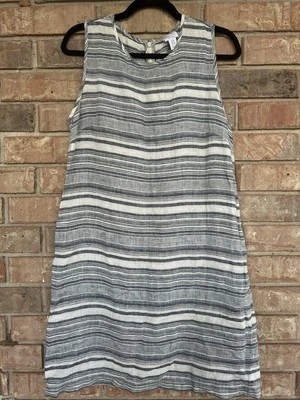 Vestido Kenar 100 % lino para mujer 10 azul y blanco informal vestido vaina bolsillos laterales Foto 1 de 4