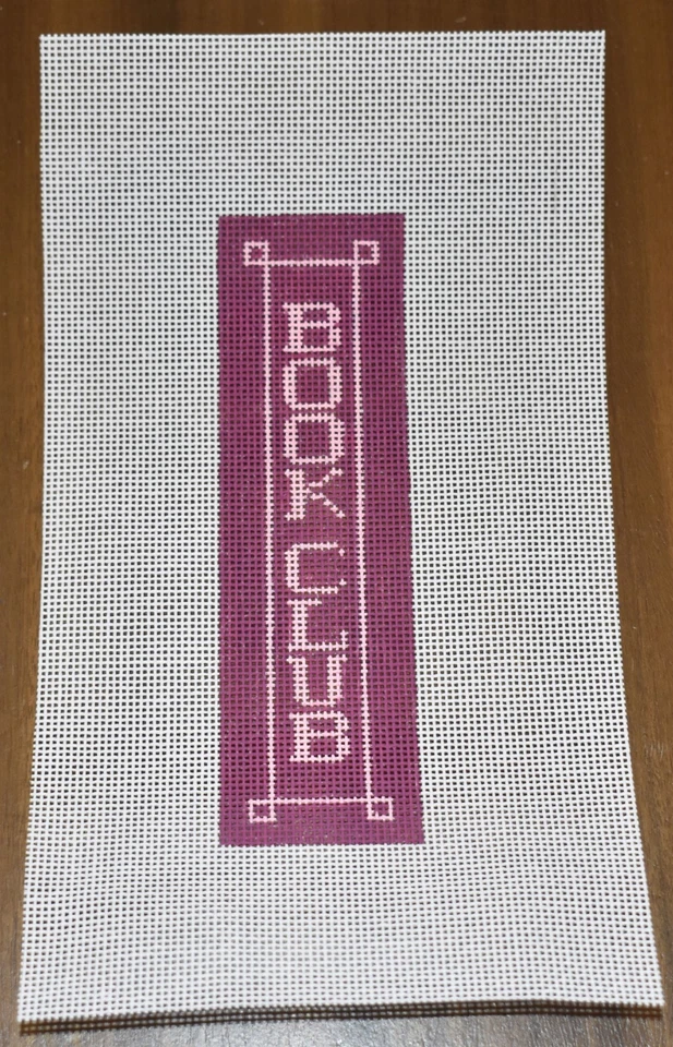 hand painted needlepoint canvas bookmark #14 pink fuchsia  2x7" book club - Image 1 of 1