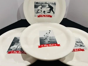 Pottery Barn Baseball Theme 8" Plates "Play Ball" Vintage Photo Scenes NO BOX - Afbeelding 1 van 7