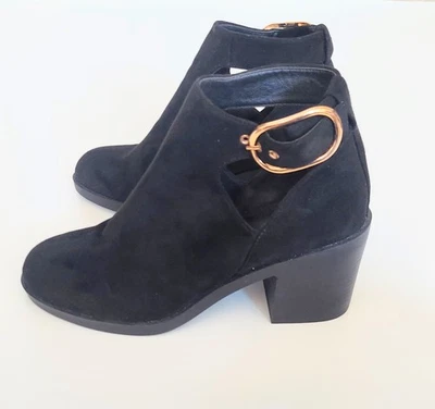 TopShop Botines Negro Gamuza Dorado Hebilla Tacón Bloque Talla US 7/EU40 Foto 1 de 4