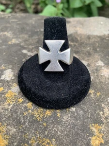 925 Sterling Silver Vtg Maltese Cross Wide Oxidized Ring Size 8.5 Heavy 18 Grams - Picture 1 of 8