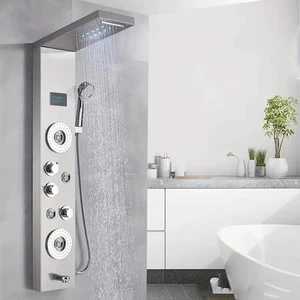 Pannello doccia acciaio inox torre montaggio a parete set rubinetto doccia sistema massaggio - Foto 1 di 10