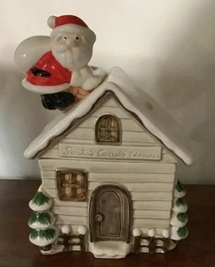 Vintage Otagiri 1979 Santa On The Roof Candy Jar - Santa's Candy House - Picture 1 of 4