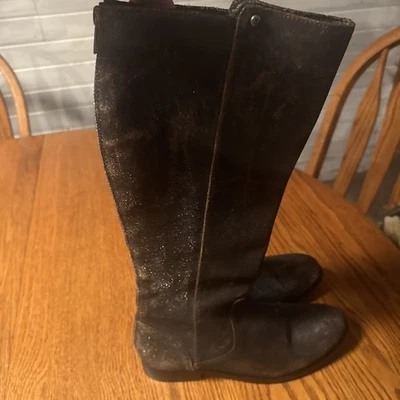 Botas de montar Frye Melissa Stud para mujer 7 de cuero marrón plateado brillante con cremallera trasera Foto 1 de 4