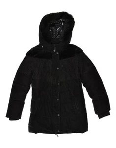 DESIGUAL Girls Hooded Padded Coat 13-14 Years Black Floral Polyurethane AI20 - Picture 1 of 5