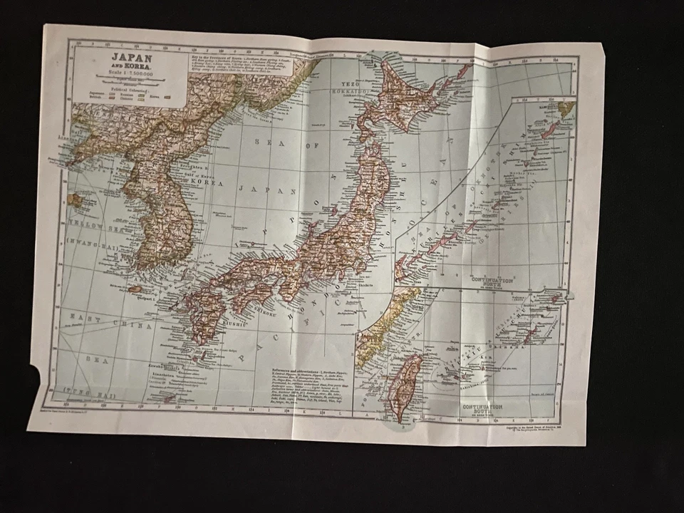 Map: Japan and Korea; color. ca. 1910, Encyclopaedia Britannica; 16"w x 12"h - Image 1 of 1