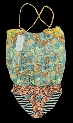 Maaji One Piece Blouson Top Swimsuit Leaves Hawaiian Flowers Girls 16 Womens S - Image 1 of 4