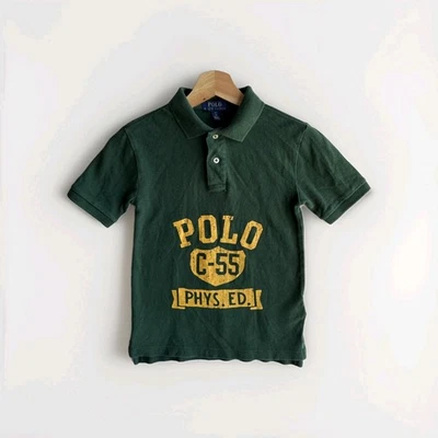 Polo Ralph Lauren Shirt Boys Small (8) Green Phys Ed Rugby Collar Preppy Club - Image 1 of 4