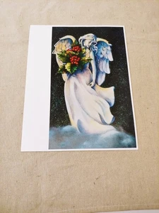 Weihnachten Urlaub Karte Illustration Kunst Engel & Mistelzweig 8x11 Druck & Acryl - Bild 1 von 9