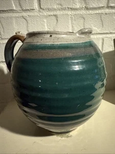 Handmade Peace Roots Studio Signed Chris Strecker Pottery Pitcher 1991 8” Tall - Picture 1 of 6