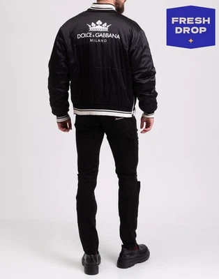 RRP €1200 DOLCE & GABBANA Satin Quilted Bomber Jacket IT48 US38 M Padded Logo - Image 1 of 4