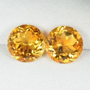 12.30 ct GLEAMING GOLDEN YELLOW NATURAL CITRINE 12mm Round PAIR - See Vdo RV - Picture 1 of 2