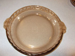 PYREX Borde Acanalado #229 Vidrio Color Ámbar 10" Profundo Plato Pastel Manijas #2 - Imagen 1 de 3