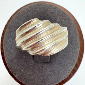 VTG Fine Silver 950 Solid Ridged Tapered Low Dome Statement Ring Size 6.5 - Picture 1 of 13