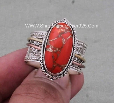 Three Tone Spinner-925 Sterling Silver Spinner Band Rings-Turquoise Spinner Ring - Image 1 of 4