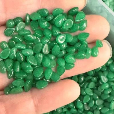 100pcs 4x6mm Natural Malaysian Jade Stone Teardrop CAB CABOCHON Jewelry Making - Image 1 of 4