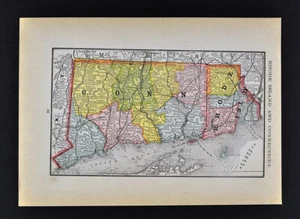 1884 McNally Map Connecticut Rhode Island Providence New Haven Newport Mystic - Picture 1 of 2