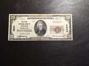 20.00 1929 national bank note Jessup PA some discoloration but great price - Picture 1 of 2