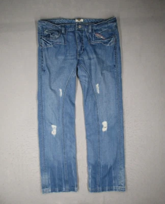 Pantalones de mezclilla antiguos para hombre 36 azules rectos desgastados botón mosca solapa bolsillo 36x33 Foto 1 de 4