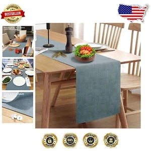 108'' Waterproof Wipeable Farmhouse Table Runner in Blue Grey for Elegant Dining - Picture 1 of 9