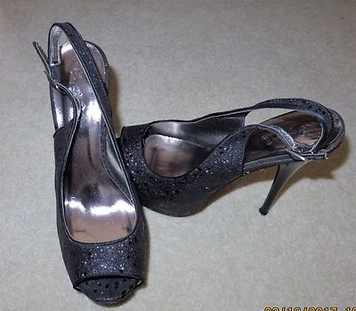 Mujer Tacón Alto 8.5 PLATAFORMA BOMBA Qupid Negro Brillo Vestido Stiletto Zapato Foto 1 de 4