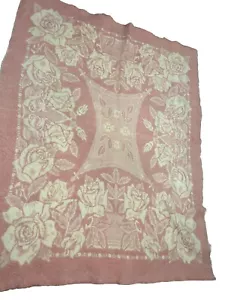 Vintage Golden Dawn 100% Wool Blanket Pink Rose Floral Reversible 50s 1950s Rare - Picture 1 of 9