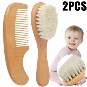 2 Pcs Baby Hair Brush and Comb Set Natural Soft Wool Bristle Toddler Hair - Picture 1 of 7