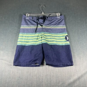 Hurley Boy Board Shorts Blue Green Striped Drawstring Swimming Size 18 Polyester - Picture 1 of 11