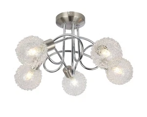 Modern 5 Way Flush Ceiling Light Round Ball Mesh Shade Chrome Satin LED Fixture - Picture 1 of 5