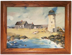 RUTH W. WIGGIN 1953 VINT MID-20TH C O/B PEMAQUID LIGHTHOUSE, NEW HARBOR, ME FRMD - Picture 1 of 19