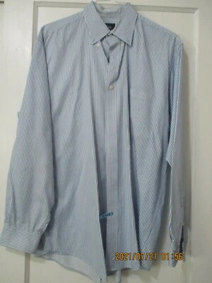 ALLEN SOLLY+MEN'S+SHIR +LONG SLEEVE+SIZE L+100% COTTON+ WHITE W/ BLUE STRIPED - Image 1 of 4