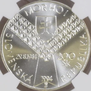 SLOVAKIA. 1994, 200 Korun, Silver - NGC MS69 - Top Pop 🥇 D-Day 50th Anniversary - Picture 1 of 6