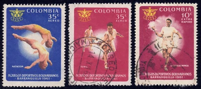 1961 Colombia SC# C414-C417 - Torch Bearer - 3 Different Stamps - Used — 第 1/2 张图片