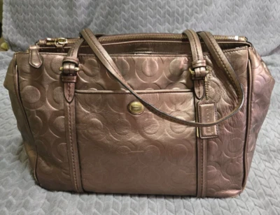 Coach F24607 Bronze Leather Embossed Doubel Zip Carry-All - Image 1 of 4