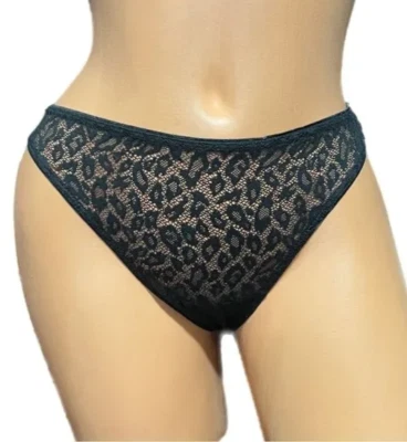 Sexy Tanga Panty Victoria's Secret Transparente Estampado Animal Malla Negro Mediano Nuevo Foto 1 de 4
