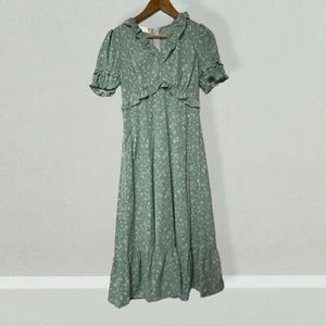 Vestido Maci Floral Verde Claro, Cottage Core, Acentos con Volantes, Talla M - Imagen 1 de 5