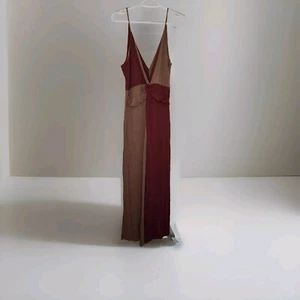 NWT Anthropologie Red Brown Colorblock V-Neck Jumpsuit Twist Front Small - Picture 1 of 14