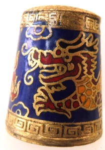 DE A COUDRE DE COLLECTION THIMBLE METAL ET EMAIL - DRAGON - Imagen 1 de 1