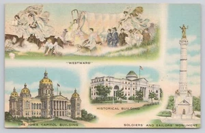 Iowa Multiview State Capitol historisches Gebäude westwärts bildhafte Postkarte - Bild 1 von 2