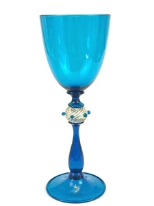 D.F. Davide Fuin Murano Hand Blown Light Blue Goblet Chalice Flute Ball Stem - Picture 1 of 8