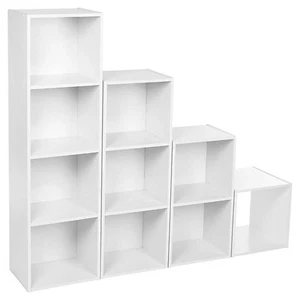 WOODEN CUBE, 2-3-4-5 TIER STURDY BOOK CASE DISPLAY STORAGE SHELVING UNIT WHITE - Picture 1 of 6