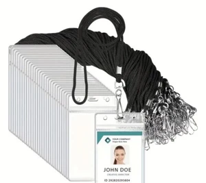 20Pack Vertical ID Card Badge Holder Waterproof Clear Card Sleeve Case Cover Hea - Picture 1 of 9