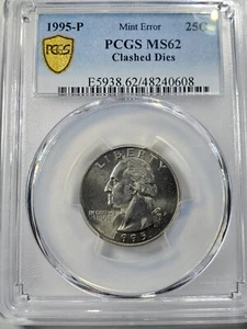 1995 Washington Quarter PCGS MS62 Clashed Dies Mint Error Gold Shield Label - Picture 1 of 5