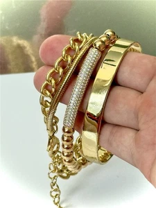 Italy Bellezza Gold Tone Vintage Bracelet Clamper Bangle and Cuff Set Signed - Picture 1 of 15