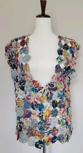 Vintage JOU JOU YO YO Quilted Patchwork Vest Size O/S L Hippie Boho Cottage 90S - Bild 1 von 11
