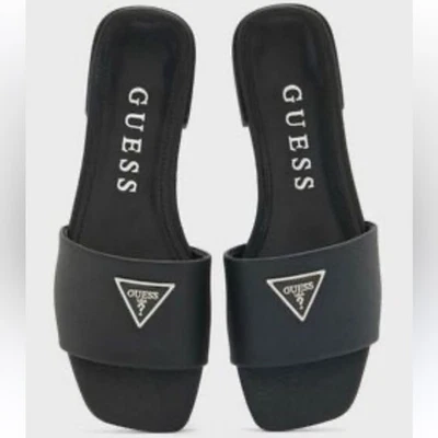 Sandalias planas domesticadas con logotipo negro Guess zapatos talla 10M informales Y2K  Foto 1 de 4