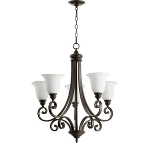 Quorum 6154-5-186 Bryant 28" 5-Light Satin Opal Chandelier in Oiled Bronze - Picture 1 of 2