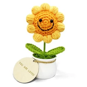 Crochet Sunflower, Crochet Flowers for Office Desk Car Dashboard Decor, - Picture 1 of 8