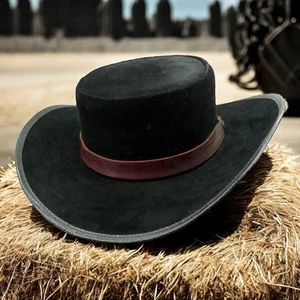 Winfield Cover Co. Vtg Black Suede Hat Size M Cowboy Western GAMBLER 1755 - Picture 1 of 8