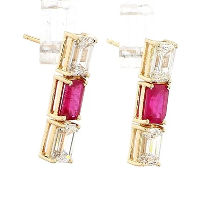 Lab Grown CVD Diamond & Natural Pink Ruby Earrings – Custom Personalized Gift 💎 - Image 1 of 4